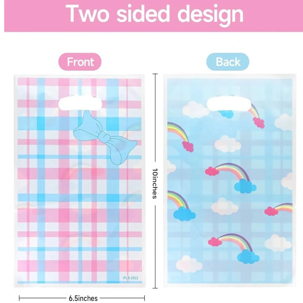 40~Rainbow&Clouds Party Favor Bags,Cute Cartoon Blue Bow Goodie Candy Treat Bags